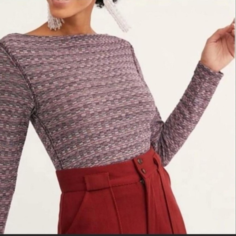 Free People Purple Pink Blue Knit Long Sleeve Top Blouse Shirt Size XS